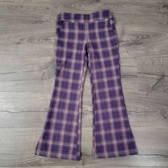 Girls deep purple plaid flare pants size S 6/7 - Picture 1 of 4